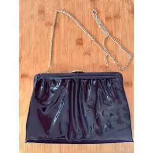 Vintage 1950s Black Vinyl Shoulder Bag Or Clutch By Mardane USA